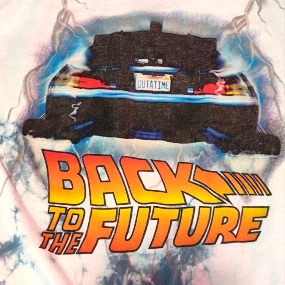 White tie dye Back to the future Deloreon T-Shirt size SMALL